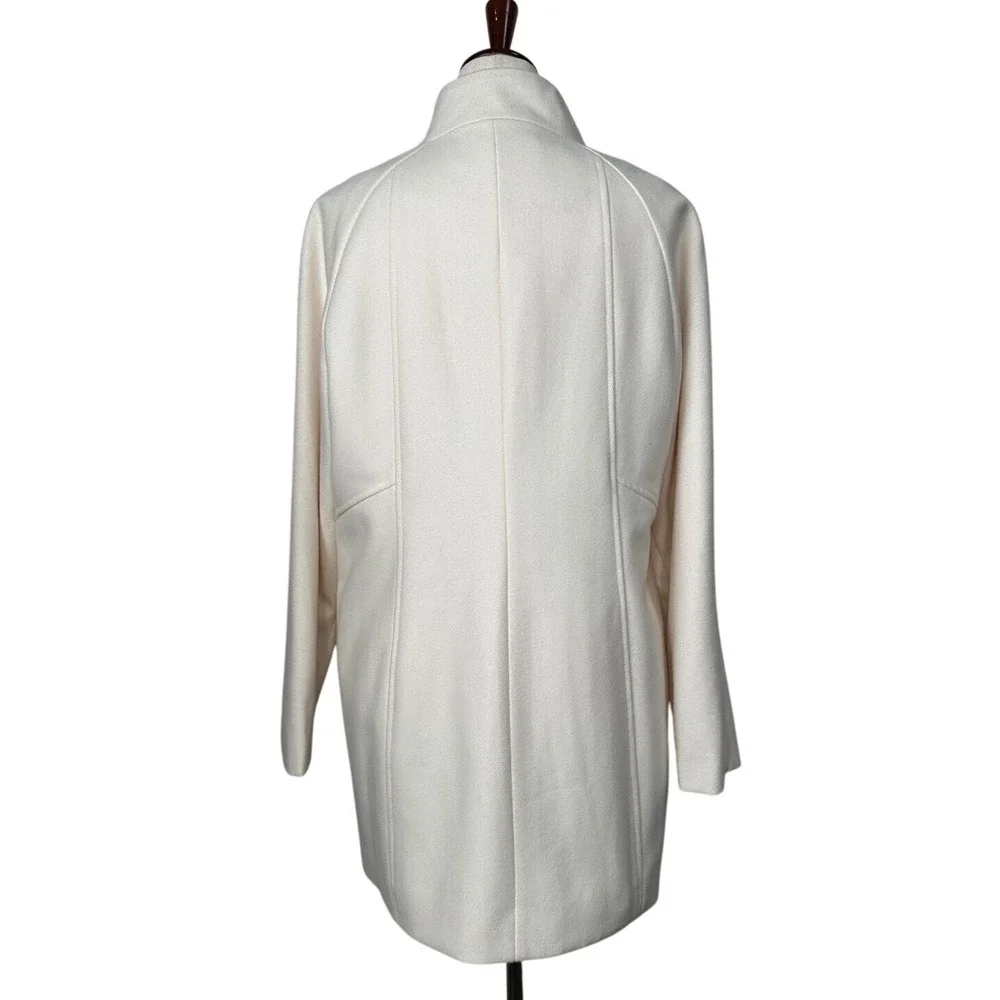 Anne Klein Wool‎ Blend Coat Funnel Neck Button Front Ivory Size 12